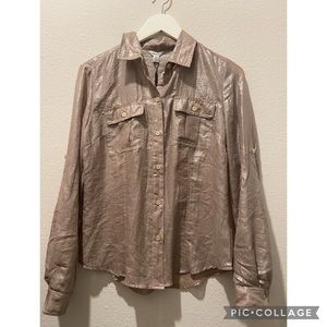 Calvin Klein between gold and silver button up long sleeve, size Small